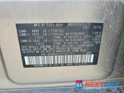 Zdjęcie 13 z 13 samochodu: 2015 SUBARU OUTBACK 2.5I PREMIUM VIN:4S4BSACC2F3251751 - miniatura