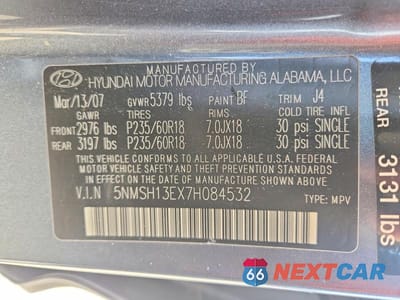 Zdjęcie 13 z 13 samochodu: 2007 HYUNDAI SANTA FE SE VIN:5NMSH13EX7H084532 - miniatura