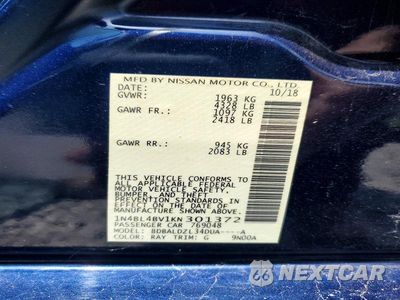 Zdjęcie 12 z 12 samochodu: 2019 NISSAN ALTIMA S VIN:1N4BL4BV1KN301372 - miniatura