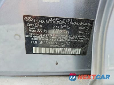 Zdjęcie 12 z 12 samochodu: 2017 HYUNDAI SONATA SE VIN:5NPE24AF6HH540767 - miniatura