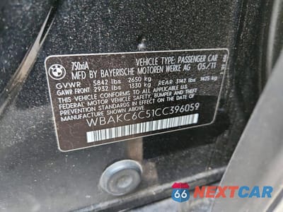 Zdjęcie 13 z 13 samochodu: 2012 BMW 750 XI VIN:WBAKC6C51CC396059 - miniatura