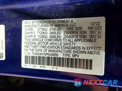 Zdjęcie 14 z 14 samochodu: 2023 HONDA CR-V EXL VIN:7FARS4H76PE008890 - miniatura