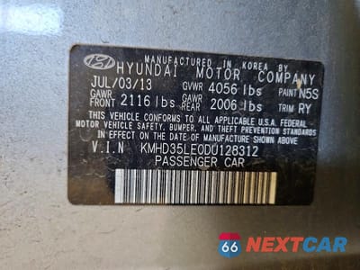Zdjęcie 12 z 12 samochodu: 2013 HYUNDAI ELANTRA VIN:KMHD35LE0DU128312 - miniatura