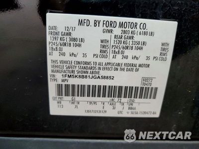 Zdjęcie 13 z 13 samochodu: 2018 FORD EXPLORER VIN:1FM5K8B81JGA58852 - miniatura