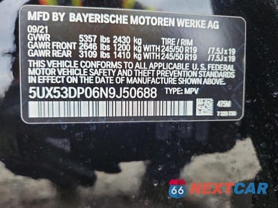 Zdjęcie 13 z 13 samochodu: 2022 BMW X3 XDRIVE30I VIN:5UX53DP06N9J50688 - miniatura