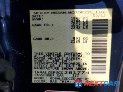 Zdjęcie 13 z 13 samochodu: 2012 NISSAN ALTIMA S VIN:1N4AL2EP3CC261774 - miniatura