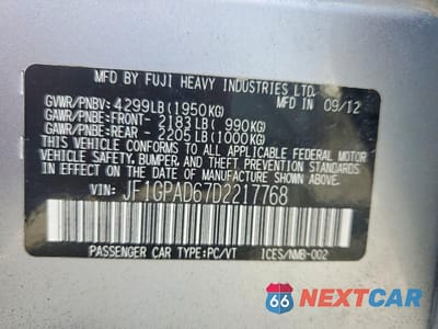 Zdjęcie 12 z 12 samochodu: 2013 SUBARU IMPREZA PREMIUM VIN:JF1GPAD67D2217768 - miniatura