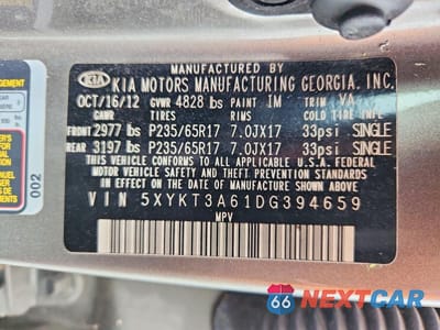 Zdjęcie 13 z 13 samochodu: 2013 KIA SORENTO LX VIN:5XYKT3A61DG394659 - miniatura