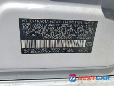Zdjęcie 12 z 12 samochodu: 2012 LEXUS IS 250 VIN:JTHCF5C28C5056909 - miniatura