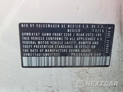 Zdjęcie 13 z 13 samochodu: 2016 VOLKSWAGEN GOLF S VIN:3VW217AU1GM037532 - miniatura