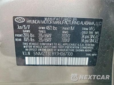 Zdjęcie 13 z 13 samochodu: 2018 HYUNDAI SANTA FE SPORT 2.4L VIN:5NMZT3LB9JH067100 - miniatura