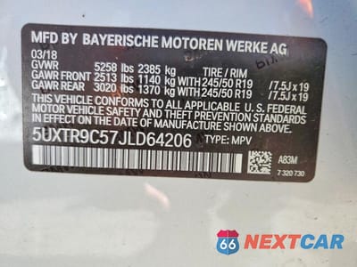 Zdjęcie 12 z 12 samochodu: 2018 BMW X3 XDRIVE30I VIN:5UXTR9C57JLD64206 - miniatura