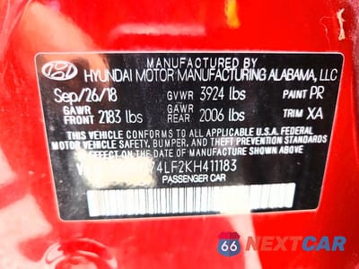 Zdjęcie 12 z 12 samochodu: 2019 HYUNDAI ELANTRA SE VIN:5NPD74LF2KH411183 - miniatura