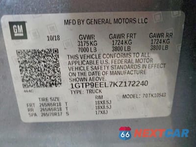 Zdjęcie 12 z 12 samochodu: 2019 GMC SIERRA K1500 AT4 VIN:1GTP9EEL7KZ172240 - miniatura