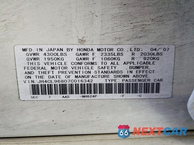 Zdjęcie 12 z 12 samochodu: 2007 ACURA TSX VIN:JH4CL96807C016342 - miniatura