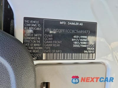 Zdjęcie 13 z 13 samochodu: 2012 MERCEDES-BENZ SPRINTER 3500 VIN:WD3PF1CC8C5685973 - miniatura