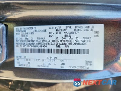 Zdjęcie 13 z 13 samochodu: 2017 LINCOLN MKC SELECT VIN:5LMCJ2C91HUL49956 - miniatura