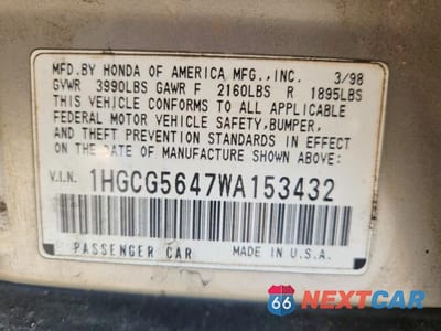 Zdjęcie 13 z 13 samochodu: 1998 HONDA ACCORD LX VIN:1HGCG5647WA153432 - miniatura