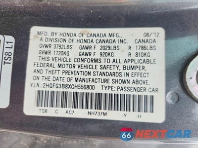 Zdjęcie 12 z 12 samochodu: 2012 HONDA CIVIC VIN:2HGFG3B8XCH556800 - miniatura