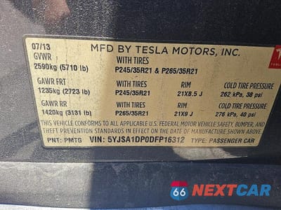 Zdjęcie 12 z 12 samochodu: 2013 TESLA MODEL S VIN:5YJSA1DP0DFP16312 - miniatura