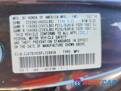 Zdjęcie 13 z 13 samochodu: 2015 ACURA RDX VIN:5J8TB3H36FL009608 - miniatura