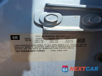 Zdjęcie 13 z 13 samochodu: 2013 CHEVROLET MALIBU 1LT VIN:1G11C5SA0DU115820 - miniatura