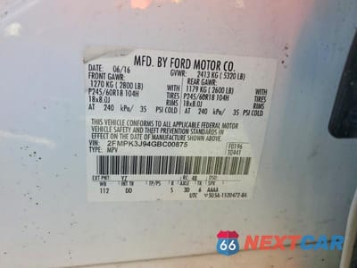 Zdjęcie 13 z 13 samochodu: 2016 FORD EDGE SEL VIN:2FMPK3J94GBC00875 - miniatura