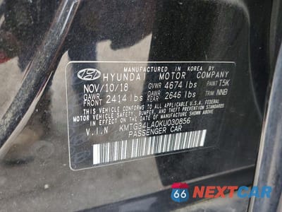 Zdjęcie 12 z 12 samochodu: 2019 GENESIS G70 ELITE VIN:KMTG34LA0KU030856 - miniatura
