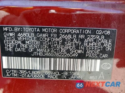 Zdjęcie 12 z 12 samochodu: 2008 LEXUS ES 350 VIN:JTHBJ46G782226049 - miniatura