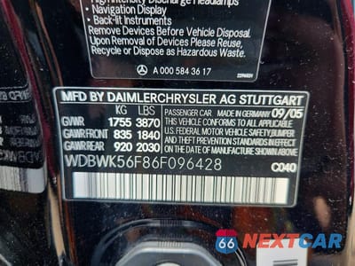 Zdjęcie 12 z 12 samochodu: 2006 MERCEDES-BENZ SLK 350 VIN:WDBWK56F86F096428 - miniatura