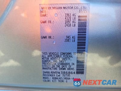 Zdjęcie 13 z 13 samochodu: 2025 NISSAN ALTIMA SV VIN:1N4BL4DV0SN386864 - miniatura