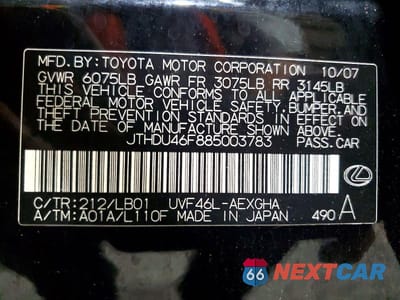 Zdjęcie 12 z 12 samochodu: 2008 LEXUS LS 600HL VIN:JTHDU46F885003783 - miniatura