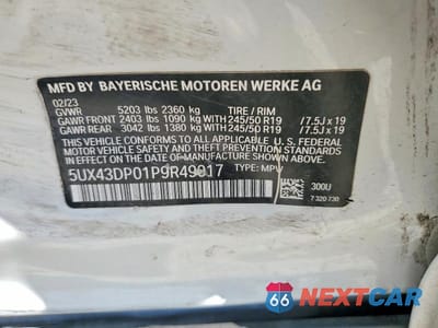 Zdjęcie 13 z 13 samochodu: 2023 BMW X3 SDRIVE30I VIN:5UX43DP01P9R49017 - miniatura