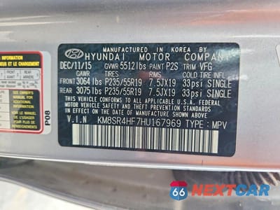 Zdjęcie 13 z 13 samochodu: 2017 HYUNDAI SANTA FE SE ULTIMATE VIN:KM8SR4HF7HU167969 - miniatura