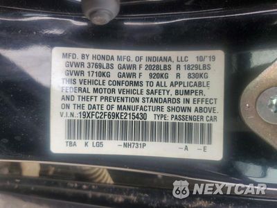 Zdjęcie 12 z 12 samochodu: 2019 HONDA CIVIC LX VIN:19XFC2F69KE215430 - miniatura