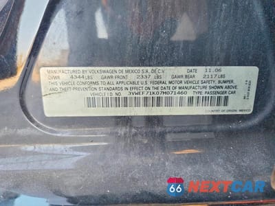 Zdjęcie 12 z 12 samochodu: 2007 VOLKSWAGEN JETTA WOLFSBURG VIN:3VWEF71K07M071460 - miniatura