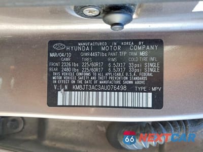 Zdjęcie 12 z 12 samochodu: 2010 HYUNDAI TUCSON GLS VIN:KM8JT3AC3AU076498 - miniatura