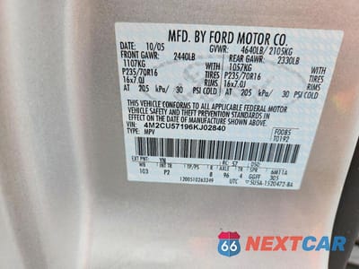 Zdjęcie 12 z 12 samochodu: 2006 MERCURY MARINER VIN:4M2CU57196KJ02840 - miniatura