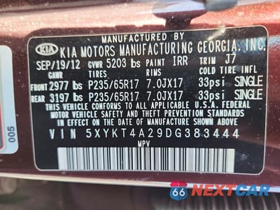 Zdjęcie 14 z 14 samochodu: 2013 KIA SORENTO LX VIN:5XYKT4A29DG383444 - miniatura