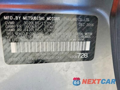 Zdjęcie 13 z 13 samochodu: 2017 MITSUBISHI MIRAGE ES VIN:ML32A3HJXHH018087 - miniatura