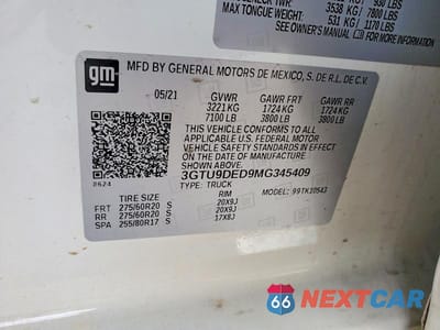 Zdjęcie 12 z 12 samochodu: 2021 GMC SIERRA K1500 SLT VIN:3GTU9DED9MG345409 - miniatura