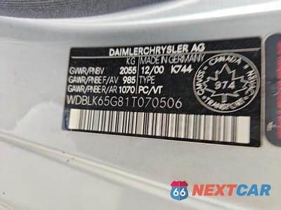 Zdjęcie 12 z 12 samochodu: 2001 MERCEDES-BENZ CLK 320 VIN:WDBLK65G81T070506 - miniatura
