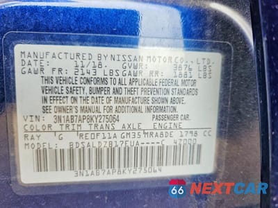 Zdjęcie 13 z 13 samochodu: 2019 NISSAN SENTRA SV VIN:3N1AB7AP8KY275064 - miniatura