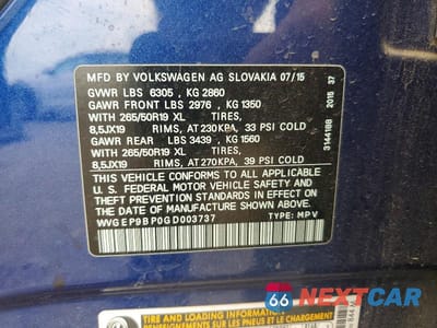 Zdjęcie 13 z 13 samochodu: 2016 VOLKSWAGEN TOUAREG TDI VIN:WVGEP9BP0GD003737 - miniatura
