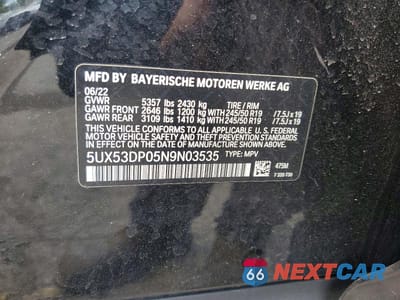 Zdjęcie 13 z 13 samochodu: 2022 BMW X3 XDRIVE30I VIN:5UX53DP05N9N03535 - miniatura