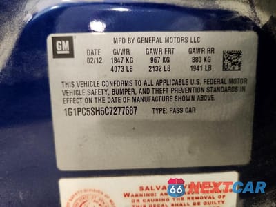 Zdjęcie 12 z 12 samochodu: 2012 CHEVROLET CRUZE LS VIN:1G1PC5SH5C7277687 - miniatura