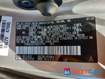 Zdjęcie 13 z 13 samochodu: 2009 TOYOTA SIENNA XLE VIN:5TDZK22C79S227779 - miniatura