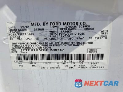 Zdjęcie 13 z 13 samochodu: 2011 FORD F150 SUPER CAB VIN:1FTEX1CM1BFA48757 - miniatura