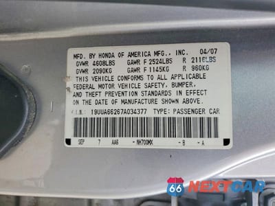 Zdjęcie 12 z 12 samochodu: 2007 ACURA TL VIN:19UUA66267A034377 - miniatura