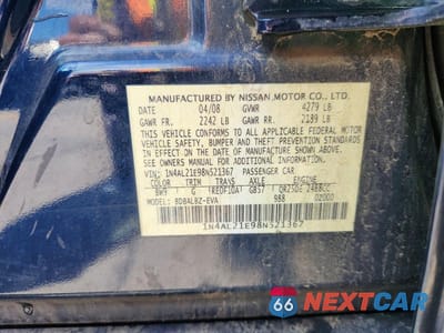 Zdjęcie 12 z 12 samochodu: 2008 NISSAN ALTIMA 2.5 VIN:1N4AL21E98N521367 - miniatura